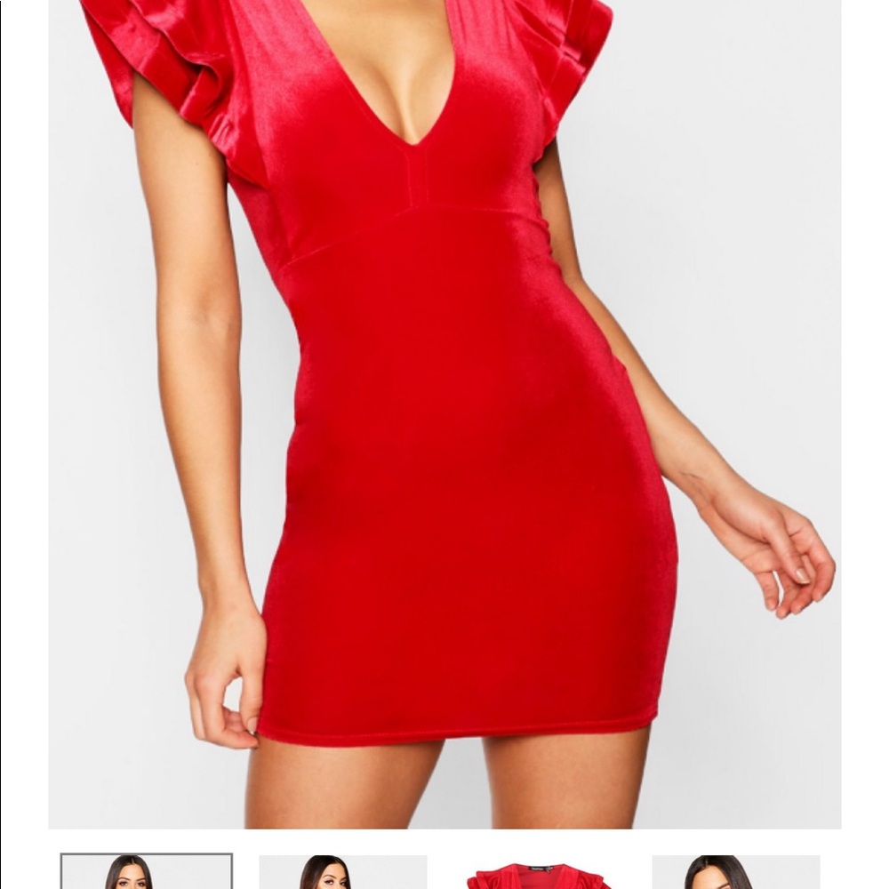 Boohoo red velvet bodycon dress
